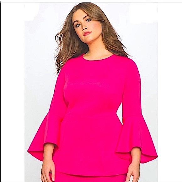 Eloquii Tops - Eloquii Scuba Peplum Bell Sleeves Bright Barbiecore Hot Pink Work Blouse Size 24